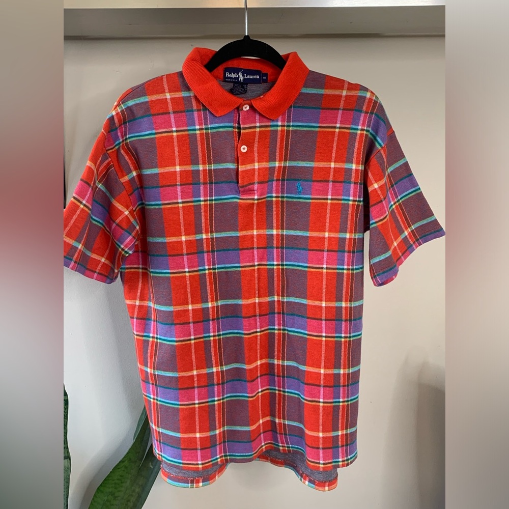 Polo Ralph Lauren Short Sleeve Polo‎ Shirt Men’s S Plaid Made in USA 90's Y2K